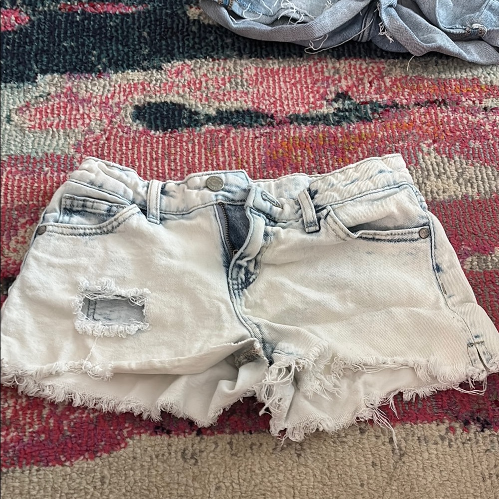 Distressed White Denim Shorts